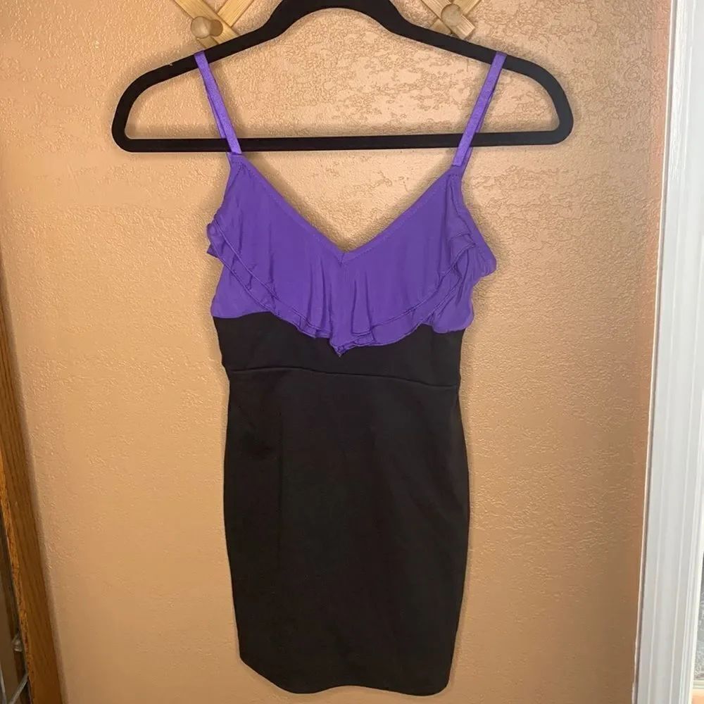 Silence + Noise Purple & Black Flutter Collar BodyCon Dress Size XS